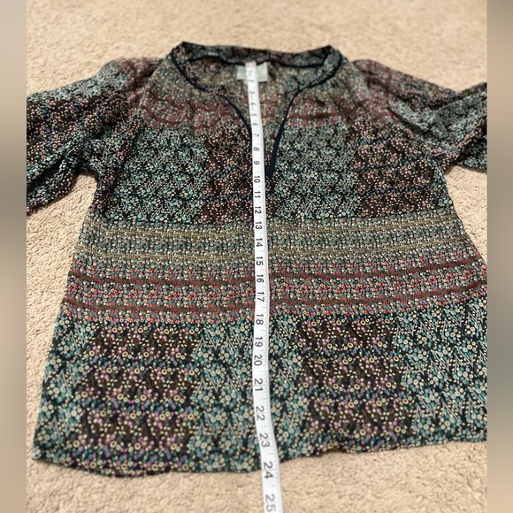 Anthropologie Maeve Poppy Print Pull Over 3/4 Length Sleeves V-neck Blouse Sz XS - Picture 10 of 12